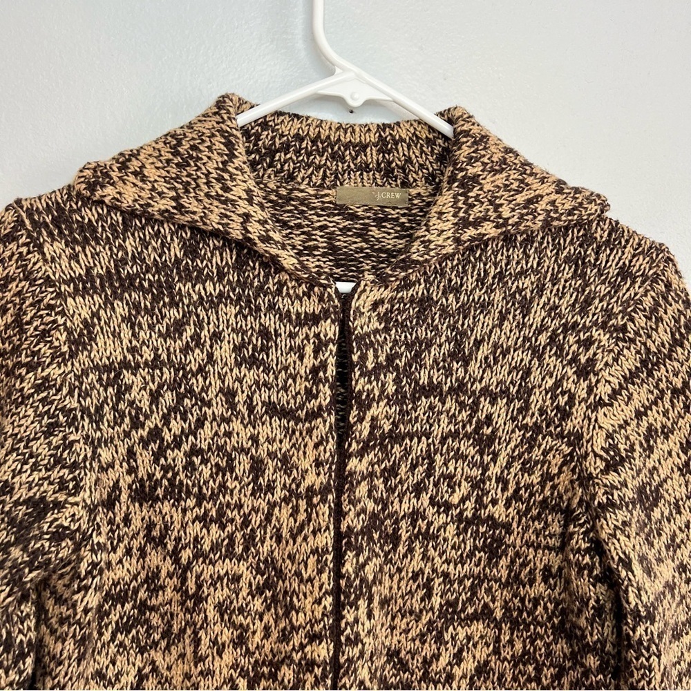 J Crew Brown Black Mix Cardigan Longline Sailor Collar Sz M Thick Warm Basic - Picture 2 of 9